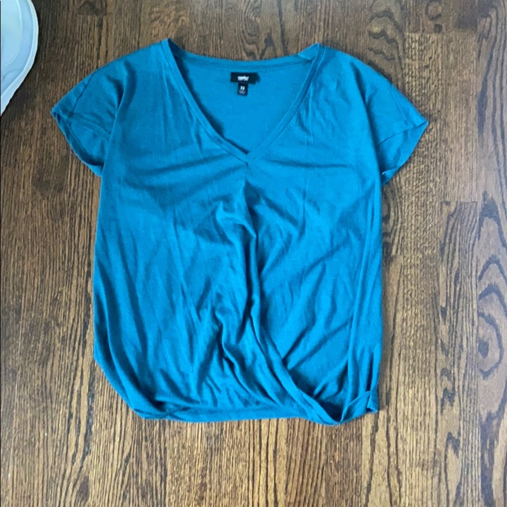 Xs teal t shirt with cross over bottom